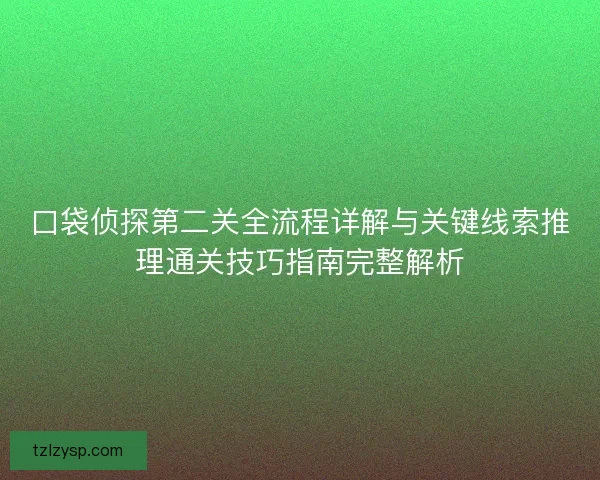 口袋侦探第二关全流程详解与关键线索推理通关技巧指南完整解析